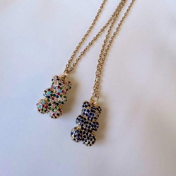 Rhinestone Teddy Bear Pendant Necklace - Picture 1 of 5